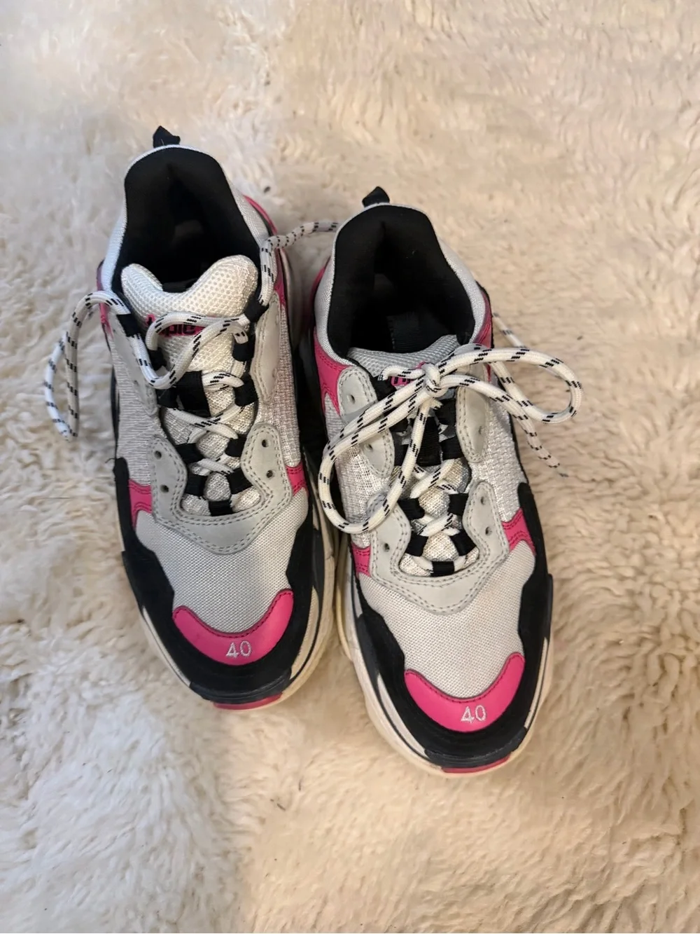 Balenciaga White Pink Black Triple S Sneakers
